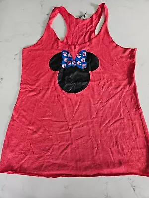 Next Level Disney Red Med Minnie Mouse Head Cubs Bow Cotton/Polyester Tank Top • $3.99