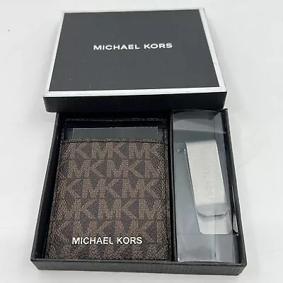 Michael Kors Money Clip & Leather Card Case For Men Brown/Black – NEW • $29.99