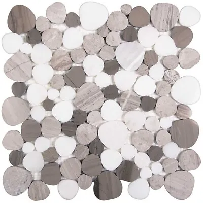 Sliced Pebble Tile Marble Mosaic Bathroom Shower Wall Backsplash Reef Greige • $23.54