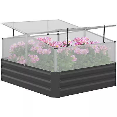 Outsuuny Galvanised Raised Garden Bed With Greenhouse And Cover Dark Grey • £65.99