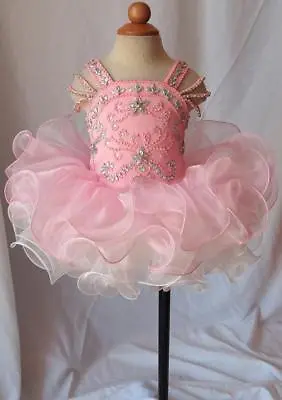 Beaded Bodece Short Kids Cupcake Glitz Pageant Dress Birthday Organza Dance Gown • $66.49