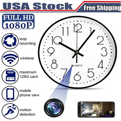 US 1080P HD WiFi IP Wall Clock Home Security Nanny CameraSupport Remote Viewing • $77.70