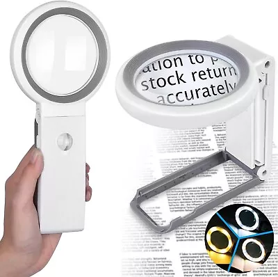Magnifying Glass With Light And Stand 30X 10X 18 LED Folding Handheld Magnifyi • £15.35