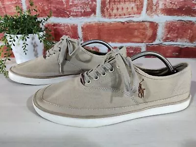 Mens Polo Ralph Lauren Oran Ii-ne Uk 8 Eu 42 Us 9 Beige Canvas Trainers Shoes • £19.99