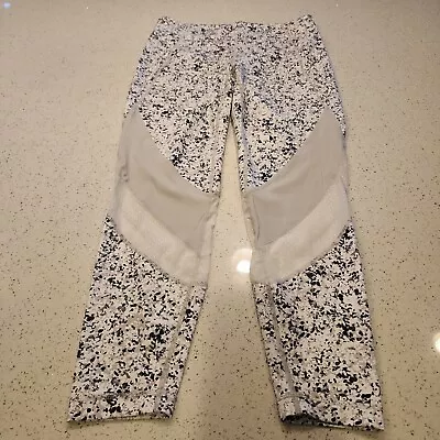 Athleta White Black Speckle Print Mesh Insert Athletic Yoga Leggings Sz L Crop • $17.99