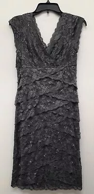 Marina Women's Lace Beaded Bodycon Sleeveless Gray Size 8 Dress • $24.99