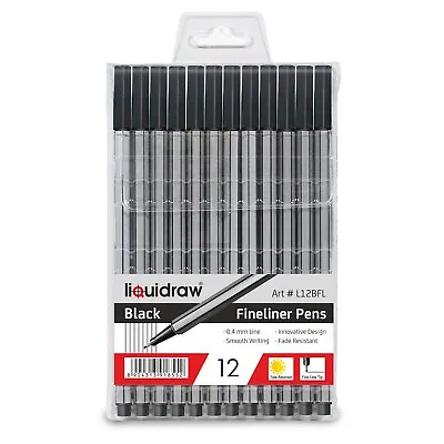 £3.49 • Buy Pack Of 12 BLACK Fineliners Pens 0.4mm Fine Liner Drawing Black Pigment Ink
