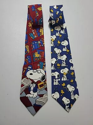 LOT Of 2 Vintage Peanuts Snoopy 100% Silk Neckties Made In USA • $19.95