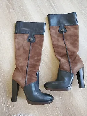 MISS SIXTY Women's Designer Brown/black Leather PLATFORM Boots Sz 38 Italy • $45.90