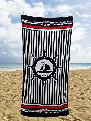 Luxury Soft Beach Towel Pool Towel 100% Cotton Velour Striped Chlorine Resistant • £10.99
