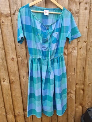 £12.95 • Buy Vintage St Michael Green Blue Patterned Tea Dress 60s UK 12