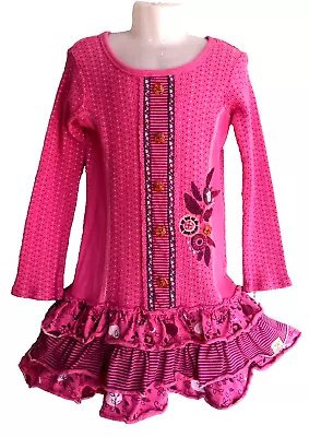 Naartjie Dress 6y Low Waist Pink/berry Buttonsapplique Ruffles Long Sleeves • $4.89