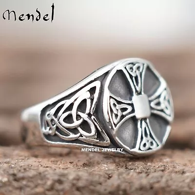 MENDEL Mens Irish Celtic Trinity Knot Cross Ring Stainless Steel Size 7 8 9 -15 • $10.99