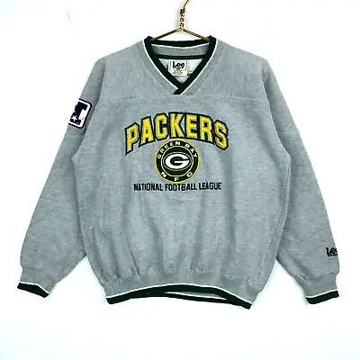 Vintage Green Bay Packers Sweatshirt Medium Gray Nfl Embroidered Football V-Neck • $33.99