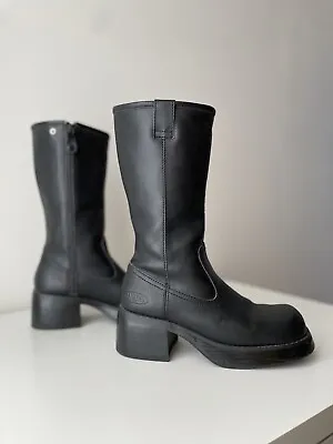 Vintage 90s Y2k Candies Chunky Black Platform Boots Mid Calf Fits Like 6.5 7 EUC • $220