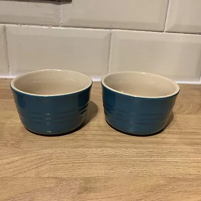 2 X Le Creuset Blue Stoneware Ramekin / Pot - Used But Excellent Condition • £3