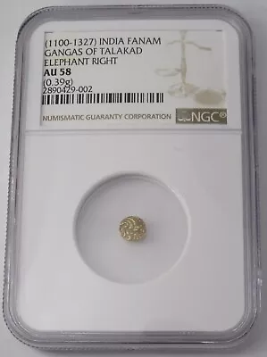 (1100-1327) India Gold Fanam Gangas Of Talakad Elephant Right NGC AU58 • $249.99