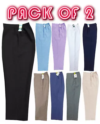 2 Pack Womens Work Trousers Ladies Cropped High Waisted Pockets Plus Sizes New • £14.99