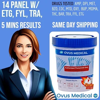 16 Panel Drug Test Cup FYL EtG TRA (PK/ 15 Cups)  Same Day Shipping • $84.95