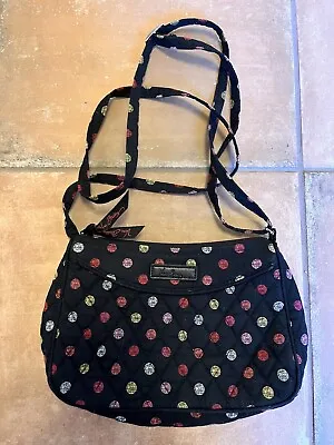 Vera Bradley Little Crossbody Bag Havana Dots Pattern Quilted Fabric Black Pink • $8