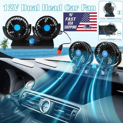 60W Dual Head Cooling Fan USB Air Cooler 360° Rotatable Auto Vehicle Car Truck • $18.35