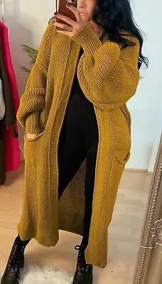 Women Chunky Knitted Oversized Cardigan Ladies Balloon Sleeve Long Maxi Cardigan • £15.90