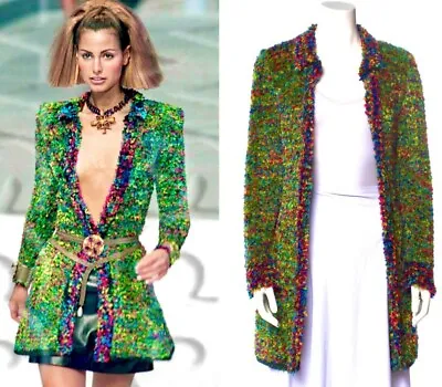 $1440 • Buy Chanel Vintage 1997 Green Rainbow 97a Cardigan Sweater Jacket 36 38 40 4 6 8 S M