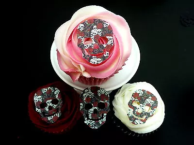 20 *pre-cut* Roses Skulls Halloween Gothic Edible Rice Wafer Paper Toppers • £2.95