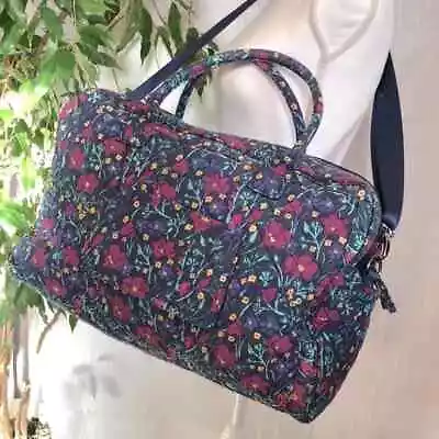 MEMBERS MARK XL Travel Bag Luggage Navy Purple Floral Top Handles Crossbody Bag • £33.26