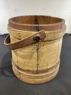 Antique Wood Firkin Auger Bucket 3 Bands Primitive Country Shaker Rare • $149