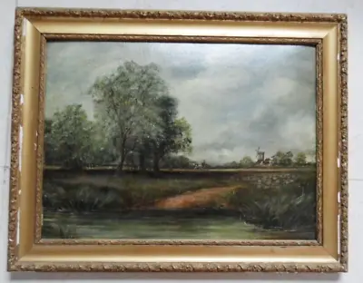 Antique Oil Painting  Landscape With Horse And Windmill Framed. Restoration • £90