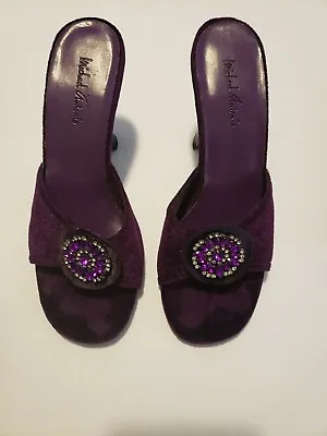MICHAEL ANTONIO Women’s Sz 7 Purple VELVET Slip-on Curved Back Spooled Heels • $9.50
