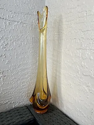 Viking Glass Amber Swung Vase 15.5” Tall 2 Finger Mid Century Modern 60s 70s • $69.99