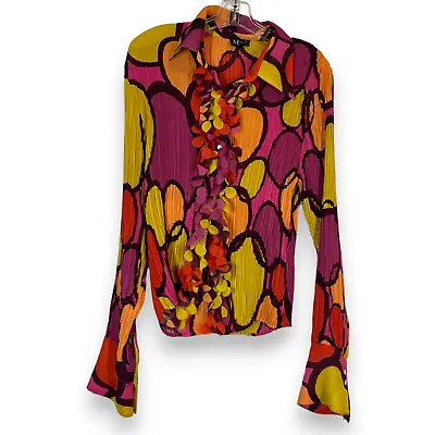 Milano Blouse Top XL Retro Ruffled Y2K Yellow Pink Red Orange Long Sleeve • $23.99