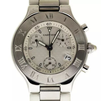 Cartier Must 21 Chronoscaph W10184U2 2424 38mm White Rubber 2YEARWarranty#I2235 • $2445