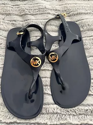 Michael Kors MK Logo Plate Jelly Sandal Black PVC Flip Flop Thong Womens Size 7  • $28.80