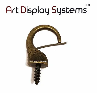 Art Display Systems Large Antique Brass Security Cup Hook – Pro Quality – 5 Pack • $10.99