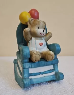 Vintage Teddy Bear In Blue Rocking Chair Music Box Made In Taiwan 70’s • $23.29