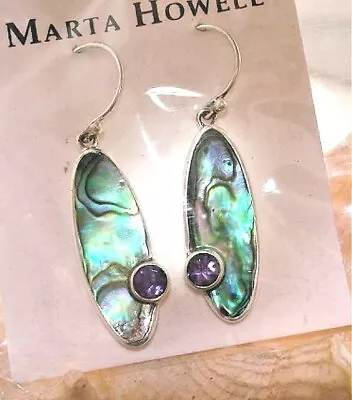 Marta Howell 925 STER Silver Paua Abalone Shell Amethyst Gemstone Earrings #3 • $120