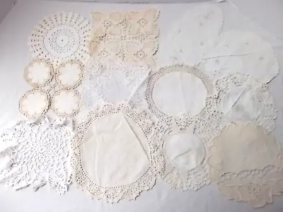 Vtg Lot 12 Small Crochet Doily Madeira Cut Drawn Work Embroid Linen Cotton 8in • $29.99