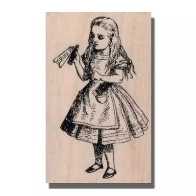 Wood Rubber Stamp ALICE IN WONDERLAND Mad Hatter Tea Party Wonderland Drink Me • $9.94