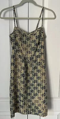 Moulinette Soeurs Dress Womens  2 Blue Cream 💯 Silk Lined Anthropologie • $22.46