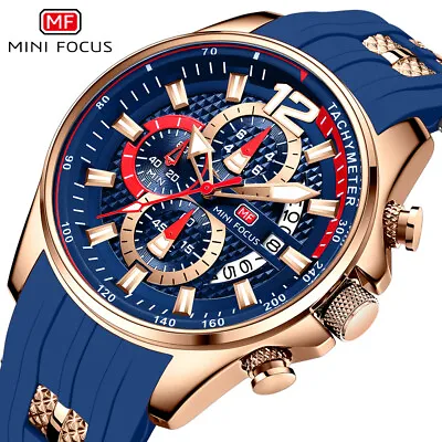 MINI FOCUS Watch Men Brand Chronograph Quartz Watch Big Dial Date Silicone Watch • $25.76