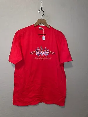 90s Vintage Moosehead Lake ME Maine Graphic Flower Bird Red Shirt Tee VTG 1990s • $20