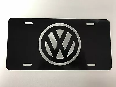 Laser Etched Volkswagen Black Powder Coated Stainless Steel Front Plate  W/ Caps • $30.99