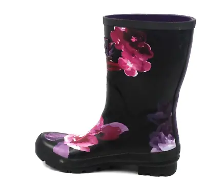 $44.99 • Buy Joules Mid Rain Boots Molly Welly Black Floral