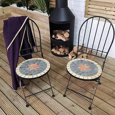 Set Of 2 Outdoor Black Metal Bistro Chairs For Garden Patio Balcony • £119.95