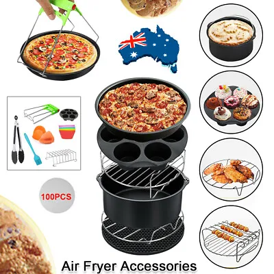 8 In Air Fryer Accessories Frying Cage Dish Baking Pan Rack Pizza Tray Pot AU • $33.53