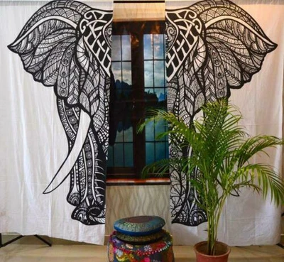 £19.99 • Buy Elephant Cotton Mandala Indian Hippie Tapestry Door Cutain Window Curtains Decor