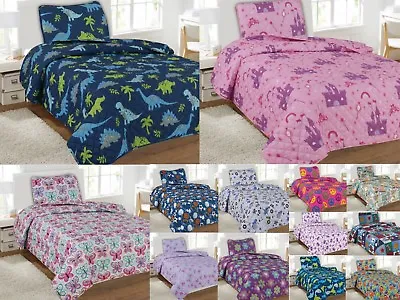 Kids Bedding Quilt Set Twin Size Bed Cover Bedspread Boys & Girls Printed Covers • $21.59